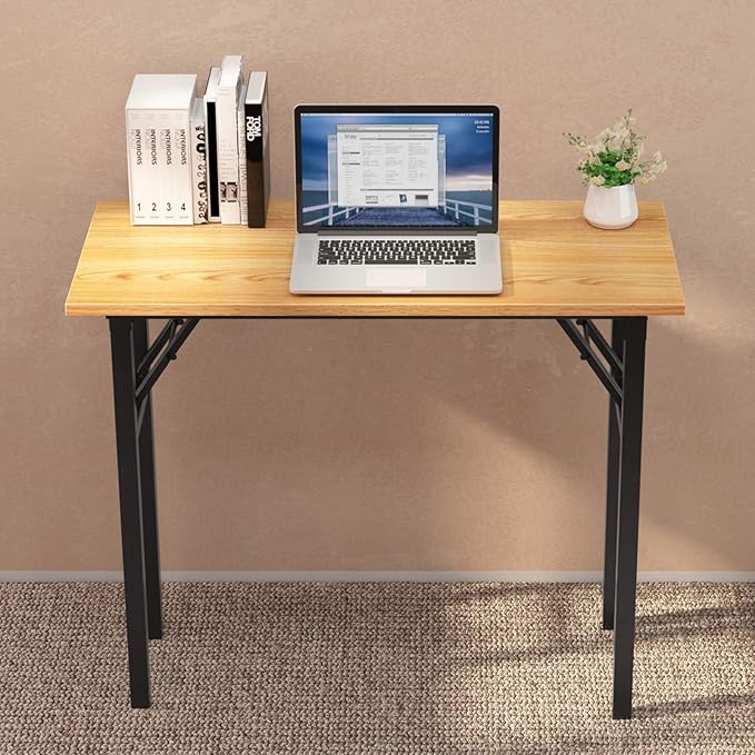 soges Small Computer Desk 31.5 inches Folding TableLaptop Desk Dining Table Writing Table Study DeskWorkstation for Home Office No- Assembly RequiredTeak&ampBlack