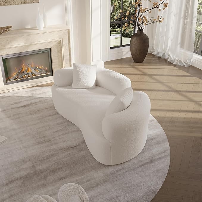 66.93 Inch Curved Loveseat Sofa with High - Density Foam Cushion Full Compression Modular 2-Seater Couch No Assembly Required for Small Spaces &amp Living Room Cream White