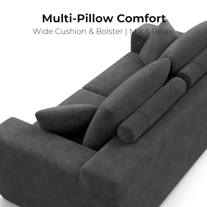 LIKIMIO Loveseat Sofa in a Box 78 Cloud Boneless Couch for Living Room with 30 Comfy Deep Seat Modern Upholstered Corduroy Sofa for Apartment Home Office No Assembly Dark Grey