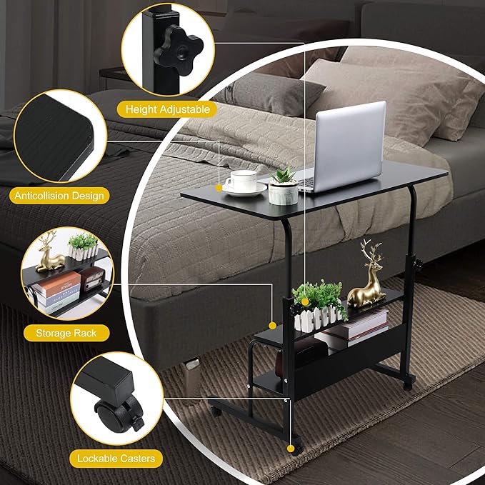 Desk Universal Movable Table Small Spaces Storage Convenient Desk Portable Computer Desk Adjustable Home Office Bedside Home Office Living Room Height Sofa Furniture Desk Size 15.7 * 31.5 Inch Black