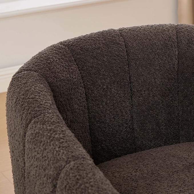 32.28 Modern Swivel Barrel Chair Chenille Upholstered 360° Rotating Accent Chair with Metal Base - Tufted Pumpkin-Shaped Armchair for Living Room Bedroom Office 300 lb Capacity (Charcoal)