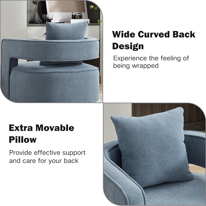 Chifee &amp Vingol 29.1 Linen Modern Swivel Accent Barrel Chair Set of 2 with Solid Wood BaseBlue