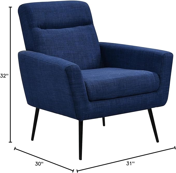 Mid Century Modern Upholstered Fabric Accent Chair Living Room Bedroom Leisure Single Sofa Chairwith Metal Legs TV armrest seat Suitable for Small Space Home Office Coffee ChairDark Blue