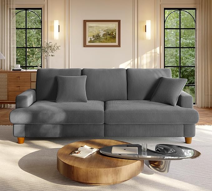 87.2 Couches for Living Room Comfy Grey Couch 7.5 Extra Thick Cushion Sofas for Living Room Tool-Free Setup Loveseat Sofa 848lbs Support Corduroy Couch for Bedroom Apartment Office