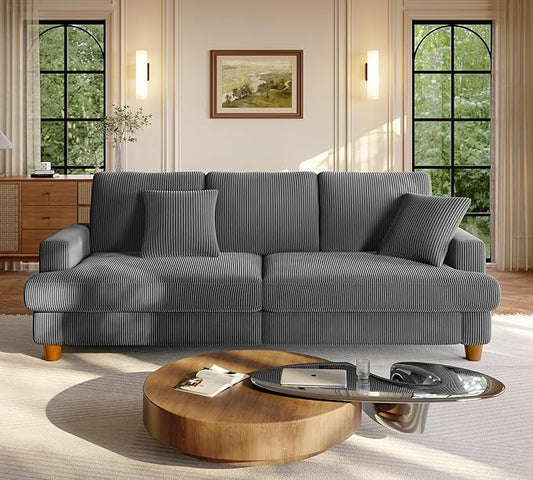 87.2 Couches for Living Room Comfy Grey Couch 7.5 Extra Thick Cushion Sofas for Living Room Tool-Free Setup Loveseat Sofa 848lbs Support Corduroy Couch for Bedroom Apartment Office