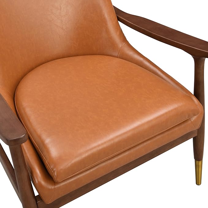 Christopher Knight Home Faux Leather Lounge Chair Living Room Accent Chair Cozy Lounge Chair Reading Chair with Solid Wood Frame Brown