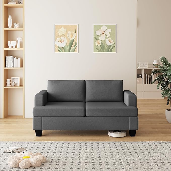Furnimart 62 Loveseat Couch Modern Love Seat Sofa Comfy Deep Seat Sofa for Living Room Small Couches for Small Spaces 2 Seater Couch for Bedroom Linen Dark Grey