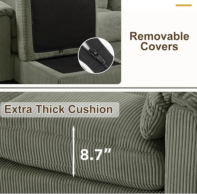 Corduroy Sofa Set Upholstered Armchair Set of 2 and Loveseat with Plush Cushions and Rolled Arms Modern Living Room Furniture SetsGreen