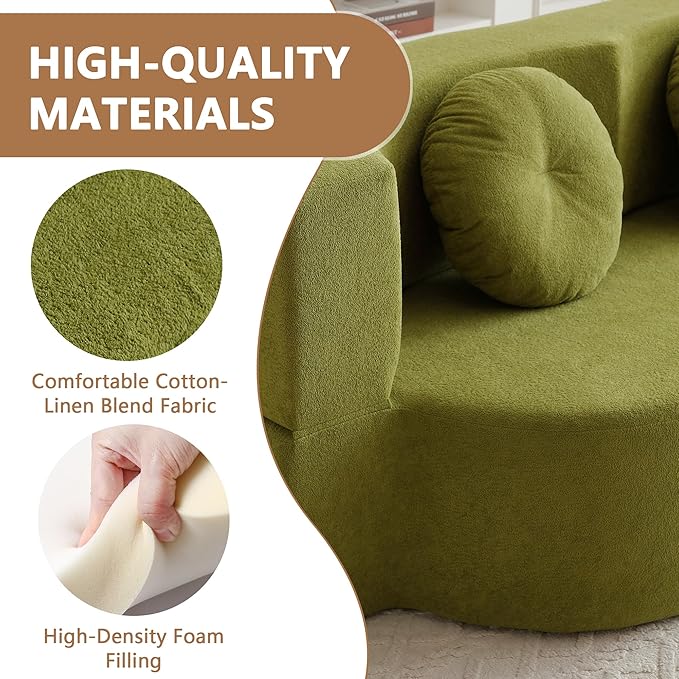 2-in-1 Folding Sofa Bed with Pillow No Assembly Futon Twin Size Sofa Bed Breathable Linen-Cotton Convertible Couch Bed for Living Room and Guest Room 75.5 InchGreen