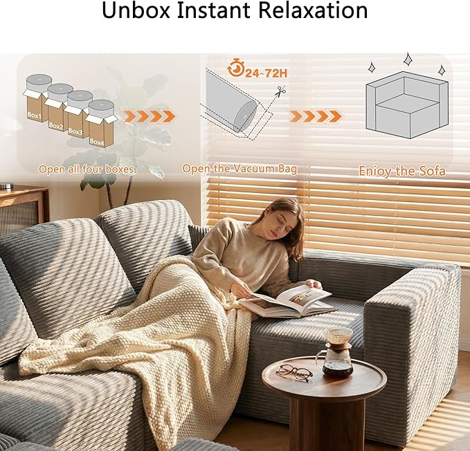Homall Sectional Couches for Living Room Modern Boneless Couch with Deep Seat Upholstered Cloud Sofa No Assembly Required (Grey Oversized Sofa)