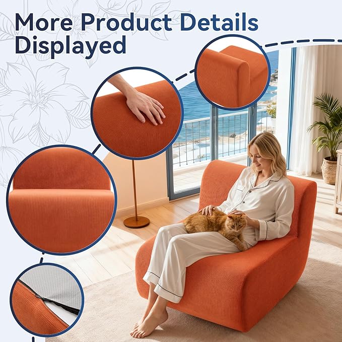 Boneless Sofa 26'' Single Sofa 1 Seater Cloud Floor Couch Corduroy No Assembly Needed Modern Compression Armless Couch in A Box Erogonomic for Living RoomBedroomOffice Orange
