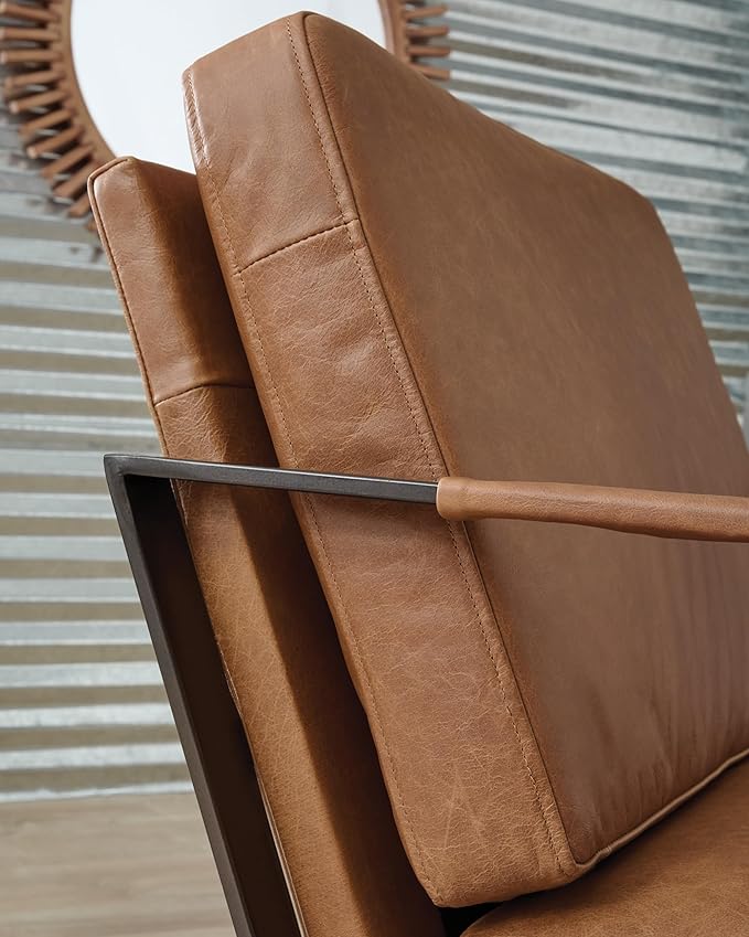 Signature Design by Ashley Garronmont Mid-Century Modern Leather Accent Chair with Metal Frame Light Brown &amp Metallic