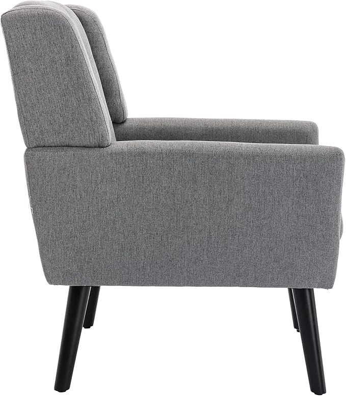 SSLine Linen Accent Arm ChairMid-Century Modern Upholstered Wingback Single Sofa Armchair Club Chair with Solid Wood Legs Thick Cushion for BedroomReadingLiving Room Chair (Light Grey)