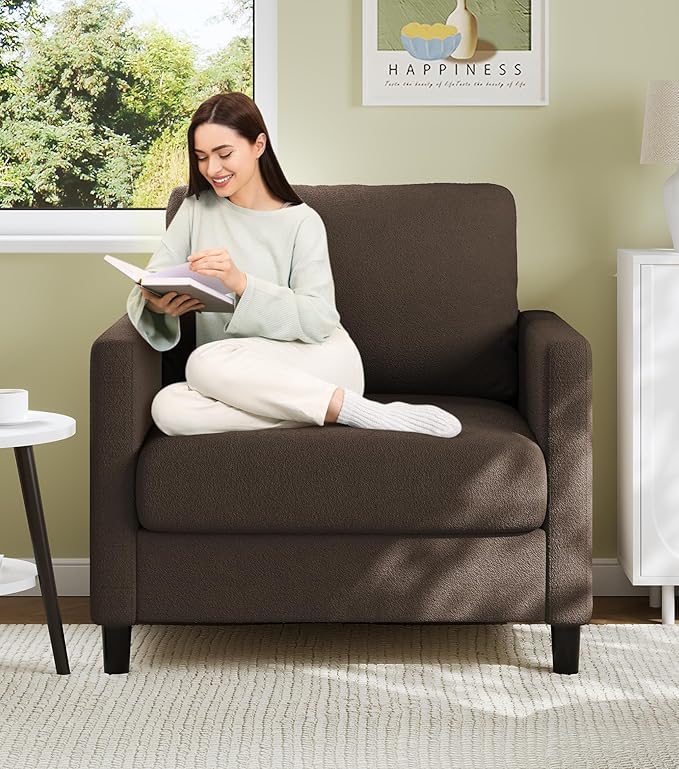 Sofa Accent Chair 33 Reading Chair for Bedroom Tool-Free Setup Living Room Accent Chairs Comfy Arm Chairs Living Room All-Wood Reading Nook Brown