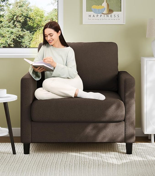 Sofa Accent Chair 33 Reading Chair for Bedroom Tool-Free Setup Living Room Accent Chairs Comfy Arm Chairs Living Room All-Wood Reading Nook Brown