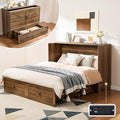 AMERLIFE Queen Murphy Bed Cabinet with Charging Station and Storage Farmhouse Foldable Platform Bed for Guest Room Office Small Spaces Barnwood