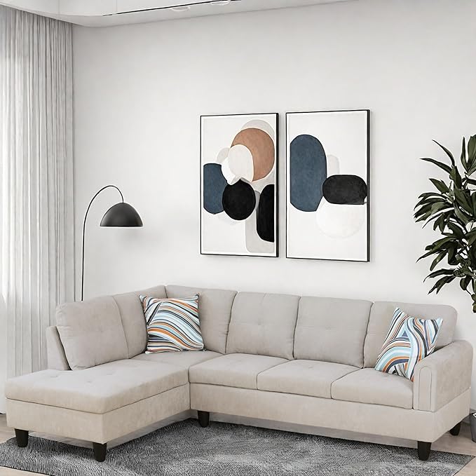 L Shaped Couch Modular Sectional Sofa with Chaise Modern Modular Sofas Furniture Sofa Couches for Living Room/Apartment/Office/Bedroom Light Grey