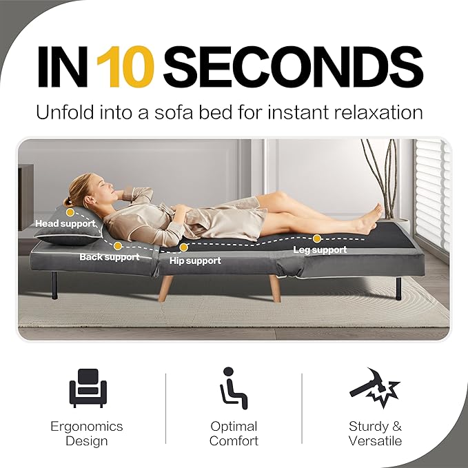 32 Convertible Sleeper Chair 3-in-1 Folding Sleeper Chair with Pillow 3-Position Adjustable Backrest for Living Room Bedroom Office Gray