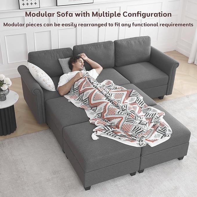Modular Sectional Sofa Couch with Storage Space Underneath 93''L 3 Seater Sofa with Deep 27'' Seat &amp Rolled Armrest Design Wood Frame Seat with Dual Spring and Memory Foam Cushion