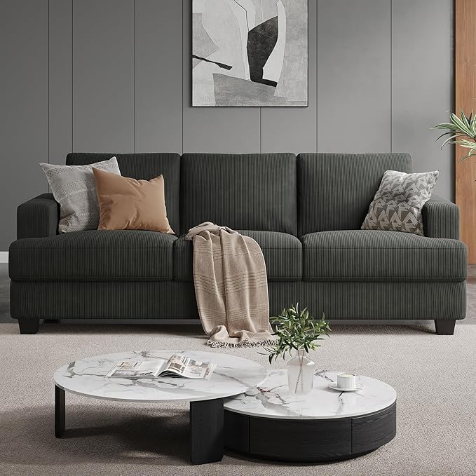 89 Inch Sofa with Extra Deep Seats Oversize 3 Seater Sofa for Living Room Modern Couch and Sofa Comfy Armrests and Seats and Backrests Easy Installation Corduroy Fabric Grey
