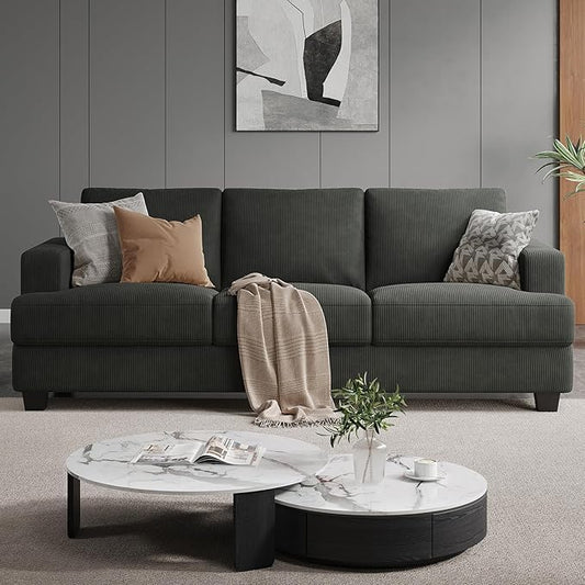 89 Inch Sofa with Extra Deep Seats Oversize 3 Seater Sofa for Living Room Modern Couch and Sofa Comfy Armrests and Seats and Backrests Easy Installation Corduroy Fabric Grey