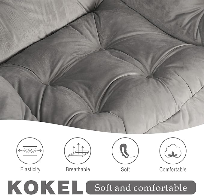 Kokel Lazy Chair with Folding OttomanLiving Room Chairs Accent Contemporary Lounge Chair Single Steel Frame Leisure Sofa Chair with Armrests and A Side Pocket (Light Gray)