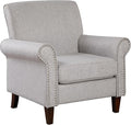 Prilinex Upholstered Living Room Chair - Large Comfy Fabric Accent Chair Single Sofa with Cushion Rolled Armrest &amp Nailhead Trim Mid Century Modern Armchair for Bedroom Office Grey
