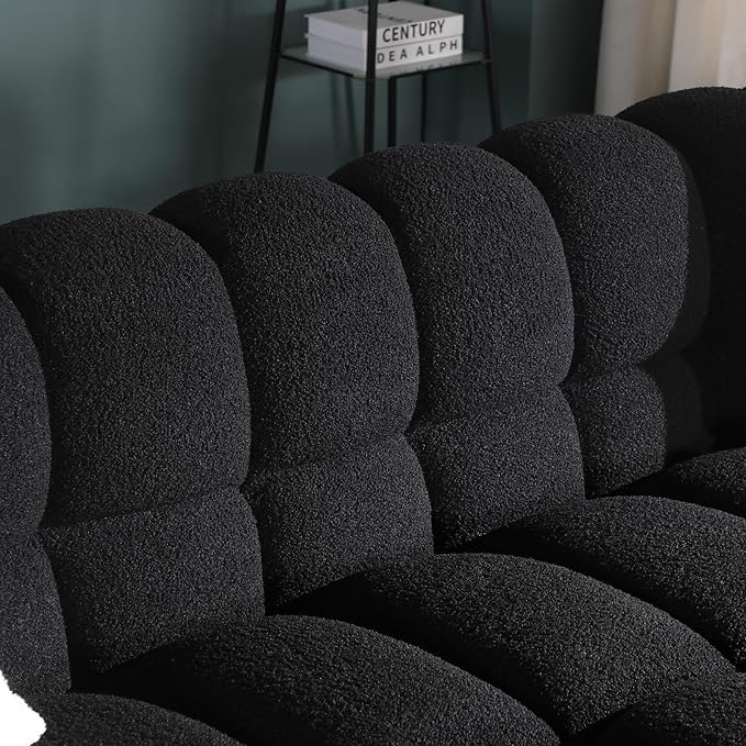 Comfy Marshmallow Loveseat Sofa3 Seater Boucle Cloud Couch with 2 Pillows Upholstered Love Seat with Throw Pillows Modern Living Sofa or Office Waiting Room (Black)