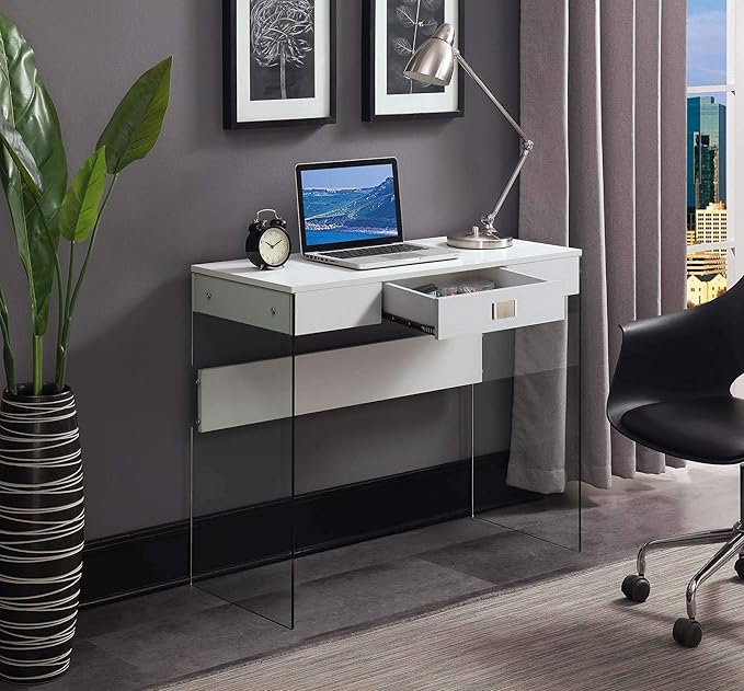 Convenience Concepts SoHo 1 Drawer Glass 36 inch Desk White