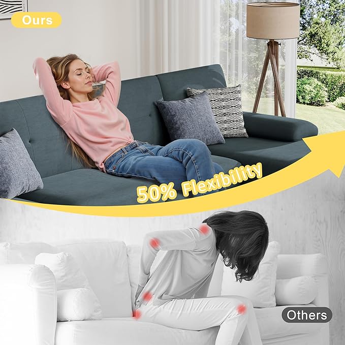 JY QAQA Sectional Couche with Soft Cushion U-Shaped Sofa with Double Chaise 4-Seat Linen Fabric Sofa Sets for Living Room Apartment Grey