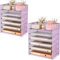 Subekyu 6-Tier Desk Paper Organizer Desktop File Letter Tray with Handle Document Sorter and Accessories Holder for Office Home and School Workspace Organizers Purple-2 Pack