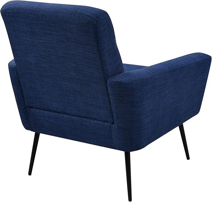 Mid Century Modern Upholstered Fabric Accent Chair Living Room Bedroom Leisure Single Sofa Chair (with Metal Legs) TV armrest seat Suitable for Small Space Home Office Coffee ChairDark Blue