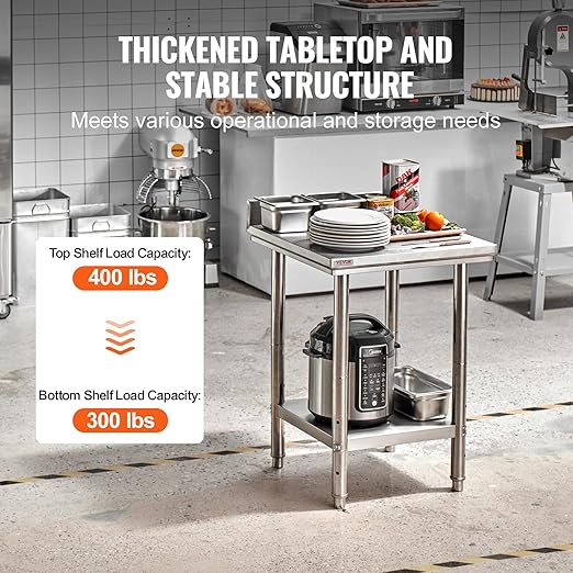 Mophorn Stainless Steel Table Work Table 24 x 24 x 34 Inch Commercial Food Prep Worktable Heavy Duty Prep Worktable Metal Work Table with Adjustable Feet for Restaurant Home and Hotel