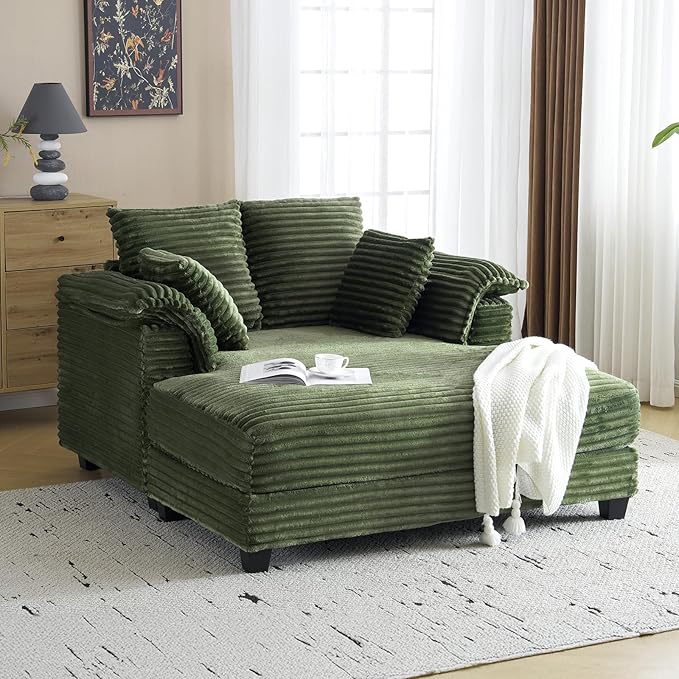 VINGLI Lounge Chair 56 Oversized Reading Chair Corduroy Chaise Sofa Recliner Bed Upholstered Comfy Sleeper Couch with Throw Pillows and Armrests for Living Room Movie Room Bedroom