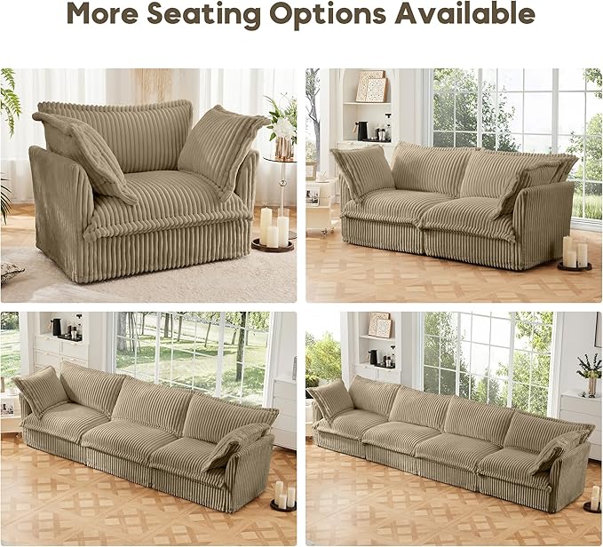 Corduroy Oversized Accent Chair 49” W Big Comfy Modular Cloud Chair Cozy Armchair for Living Room Bedroom Family Room Reading Nook Cover Removable Brown