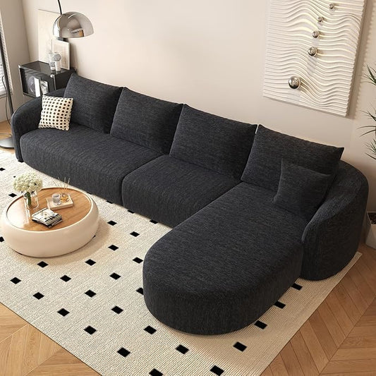 138.6 L Shaped Modern Modular Sectional Curved Back Sofa Minimalist Style Comfy Cloud Couch for Living Room Apartment No Assembly Required Boneless Couches (BlackRight Facing Chaise)