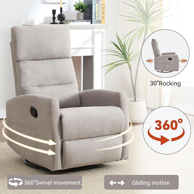 Slim Swivel Rocking Chair Recliners with PocketsLazy Boy Recliners for for AdultsSmall Recliner Chair for Small Spaces Manual Reclining Chairs for Living Room Bedroom Adjustable Backrest (Grey2)