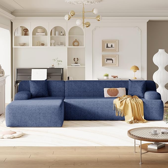 2 Piece Large L-Shape Modular Sectional Sofa with Two Pillowsfor Living Room Office Apartment Bedroom Salon (Blue@Chenille)