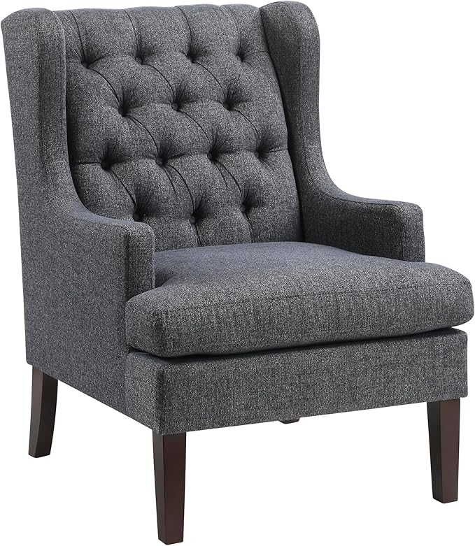 Lexicon Living Room Accent Chair Textured Fabric Upholstered Reading Chair Button-Tufted High Wingback for Living Room/Bedroom/Office Charcoal