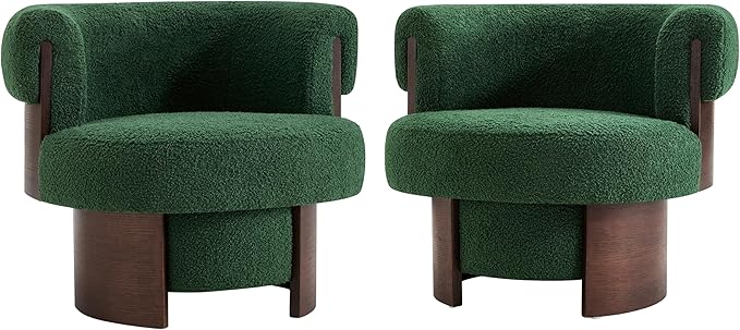 360° Swivel Barrel Chair Set of 2 Modern Curved Sculptural Swivel Barrel Chair Comfortable Fabric Upholstered Single Sofa for Living Room and Bedroom (Green/144)