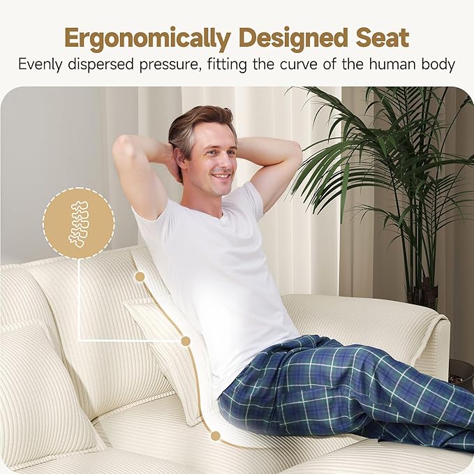 Real Relax 34.9'' Modular Sectional Sofa Single Seat Without Armrest Corduroy Convertible Couch with Movable Ottoman 2 Pillows for Living Room Office and Leisure Places Beige