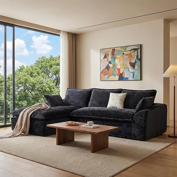 Cloud Sectional Couch103''Boneless Sofa for Living RoomModular Sectional Sofa with L-Shaped Chaise Deep Seat Sofas No Assembly Required(Black Left Facing Chaise)