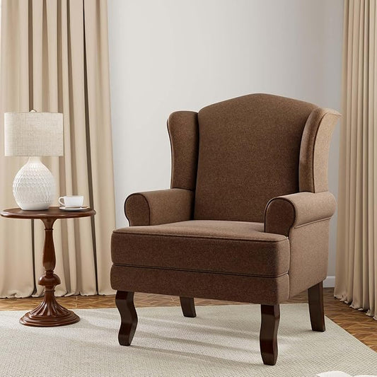 Accent Chair High Back Upholstered Armchair with High Resilience Sponge &amp Wood Legs Mid-Century Modern Comfy Single Sofa Reading Chairs for Living Room Bedroom (Brown Set of 1)