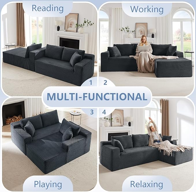 103 L-Shape Cloud Couch with ChaiseUpholstered Corduroy Modular Sectional Sofa Deep Seat Couch with Free Combination for Living Room &amp ApartmentNo Assembly Required(Dark GreyRight Facing Chai