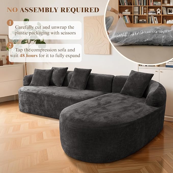 108 Cloud Modular Sectional Couch Modern Boneless Couches with Deep Seat U Shaped Sofa for Living Room No Assembly Required Corduroy (Black Right Chaise+Left Sofa)
