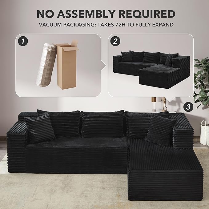 Modular Sectional Sofa Cloud Sectional Couch 106 Comfy Fluffy L Shaped Black Couches for Living RoomOversized Sofa Sleeper with Deep Seat No Assembly Required Black