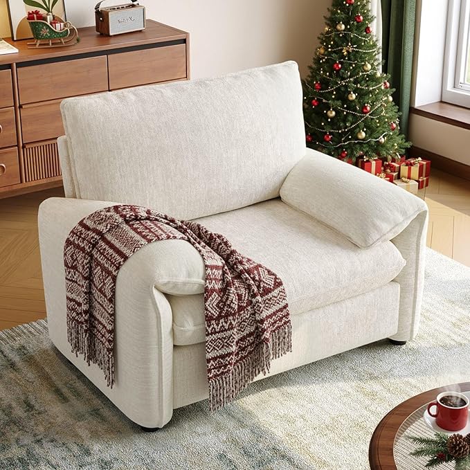ONBRILL Oversized Accent Chair 41 Inch Chenille Fabric Armchair Comfy Single Sofa Chair with Padded Arms Pocket Spring Cushion Modern Reading Chair for Living Room Bedroom Beige