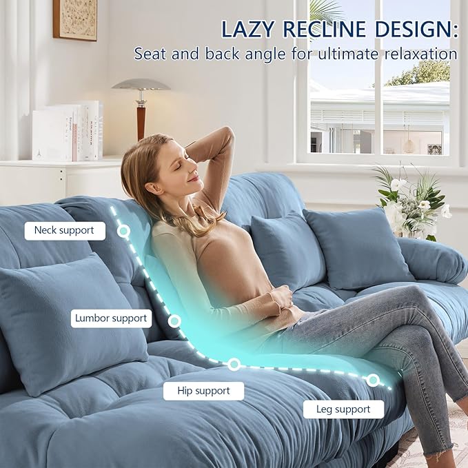 173.2 Oversized L Shaped Couch Chenille Modular Sectional Sofa 4 Seater Deep Seat Sofa with Movable Ottoman Modern Cloud Couch with Thick Seat Cushion Sectional Couches for Living Room Blue