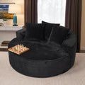 ovios 58 Oversized Round Chair Lounge Chaise Indoor No Assembly Required Cloud Large Circle Chair with Plush Fuax Fur Fluffy Modern Sleeper Sofa Bed for Reading Yoga Black (Plush Corduroy Fabric)