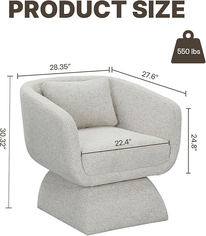 Modern 360° Swivel Accent Chairs 2-Pack Barrel Lounge Chairs with Armrests Curved Back and Soft Cushioned Seat Oatmeal